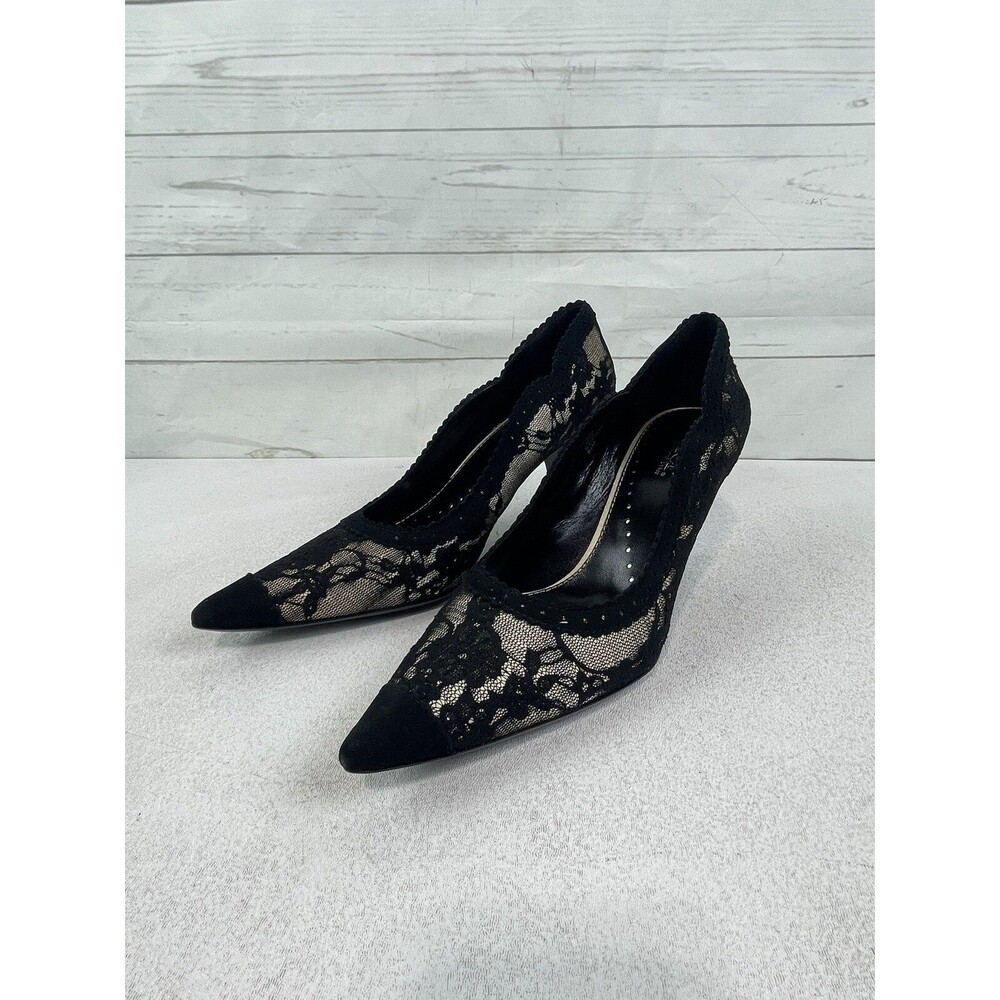 Tyler Richard Shoes 8.5M Heels Pointy Black Lace /Nude Tango M085  New G8752